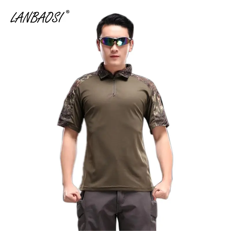 

LANBAOSI Tactical Polo T-shirt for Men Short Sleeve Camo Military Combat T Shirt Camouflage Army Outdoor Hunting Shooting Shirts