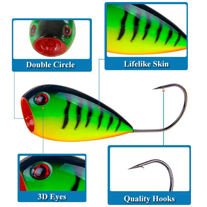 

1pcs Fishing Lures Popper Topwater Floating Crankbaits Wobblers Artificial Hard Baits 3D Eyes Fish Tackle Pesca Single Hook