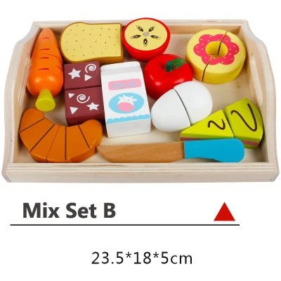 Mix Set B Детские кухонные игрушки, ролевые игры, деревянные игрушки для резки фруктов и овощей, Классические обучающие игрушки для мамы, сада, подарки - Цвет: Mix Set B