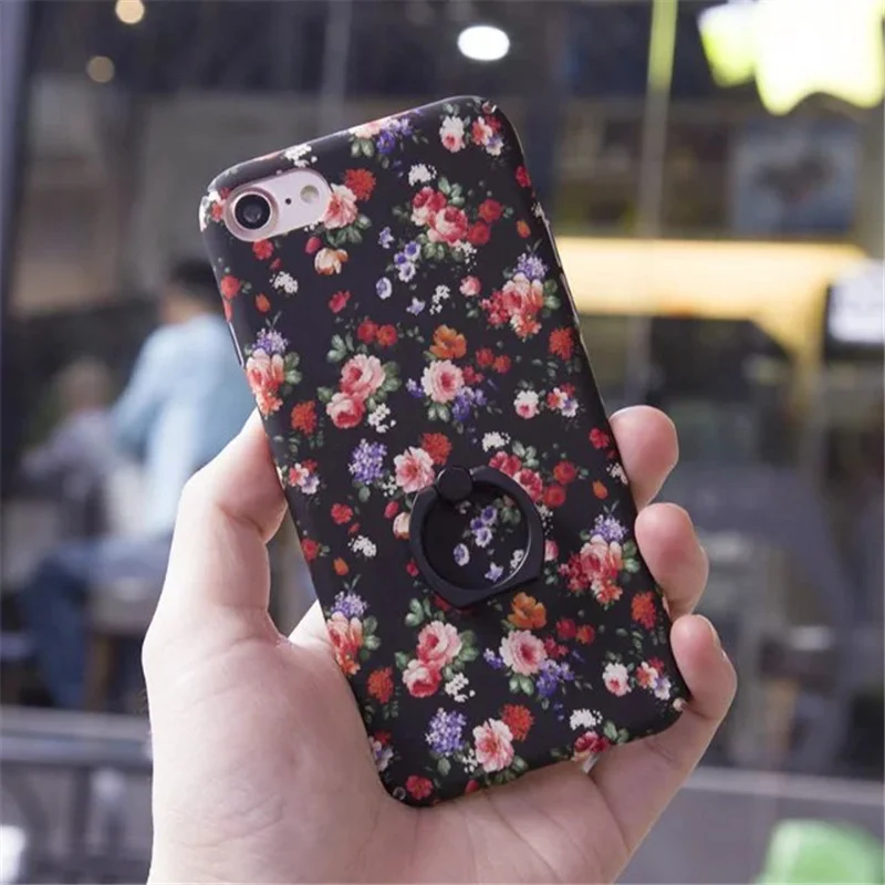 New Fashion Flower Mobile Phone Case with Holder Retro Anti-slip Ultra-thin Back Cover for iPhone 6 6s 6Plus 7 7Plus Full | Мобильные