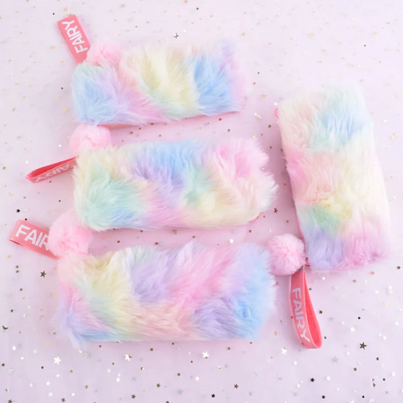 Kawaii Penal плюшевый школьный чехол для девочек пенал Радуга Pencilcase корейский большой