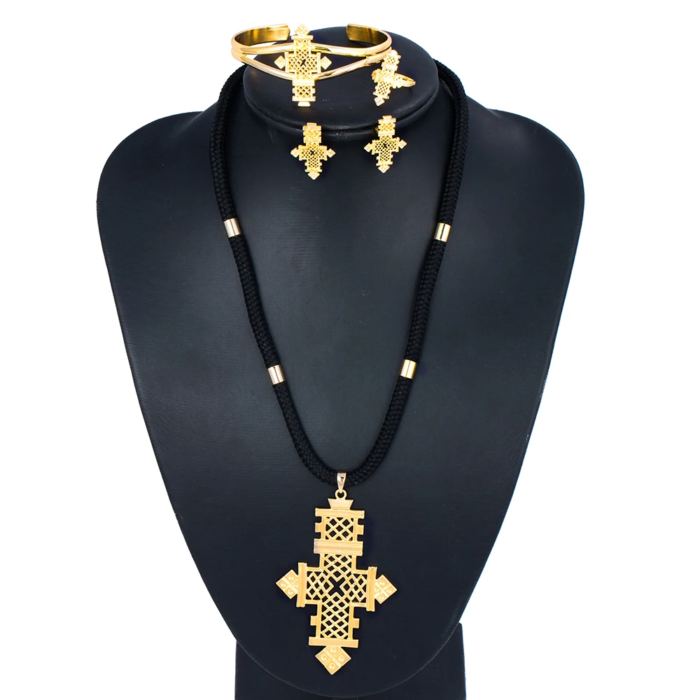 

Ethlyn Brand Ethiopian Eritrean Cross Women Jewelry Sets Gold Color African Bridal Romantic Wedding Party Jewelry S068