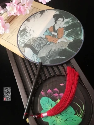 1 шт. натуральный шелк Круглый Вентилятор китайский стиль черный сандаловое