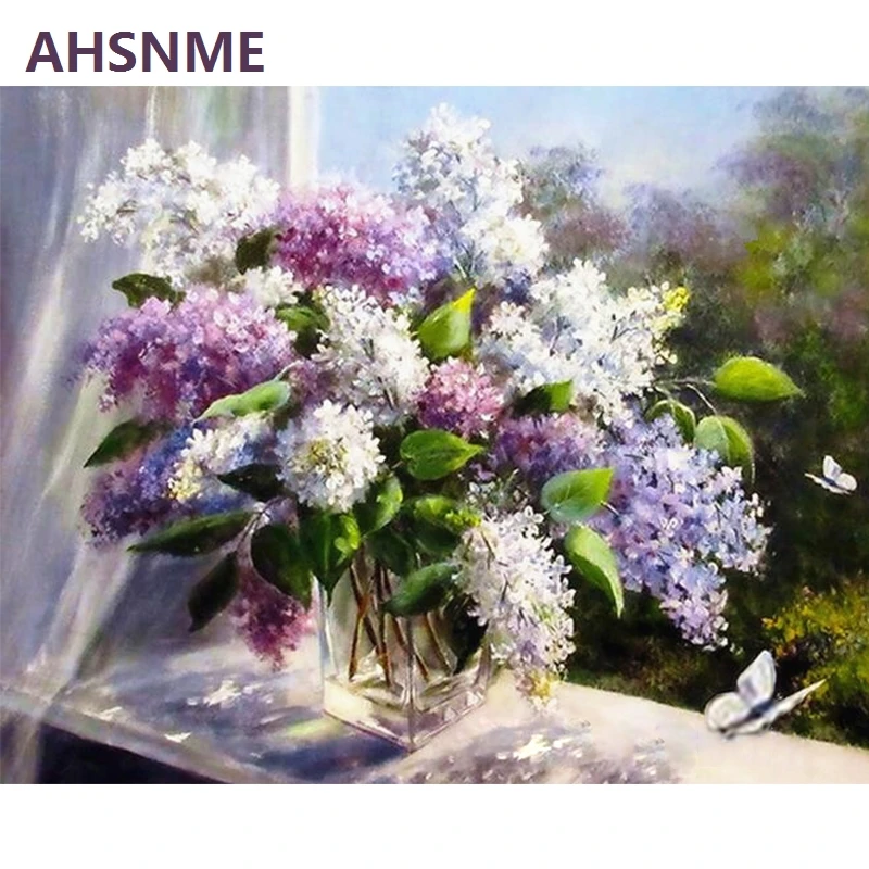 AHSNME 40x50 см фиолетовая ваза Diy масляный Набор для рисования по номерам настенная художественная картина домашний декор детский набор для обучения рисованию подарок 966