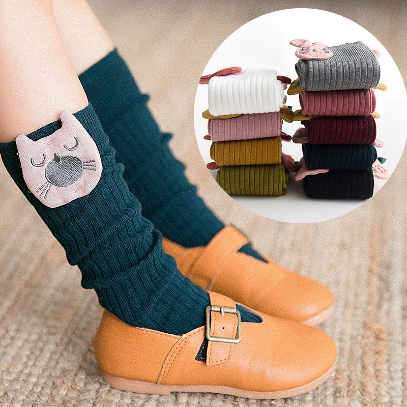 

New Baby Knee High Socks Girl Knitting cartoon solid color School Kids Socks for Girls Knee Socks Baby Long Socks for 1-8 Years