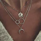 Многослойное ожерелье с Луной кулон с картой мира для женщин, серебряный цвет, круглое ожерелье, женский подарок на вечеринку