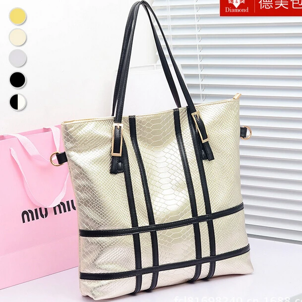 OL Style Fashion Color Block LEATHER Shoulder Bags Women Large Capacity Serpentine Grain Handbags SW2112 | Багаж и сумки