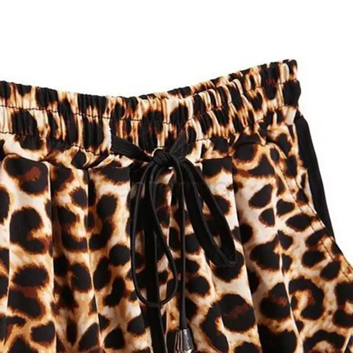 Женские повседневные свободные леопардовые шорты с завязками на талии средней