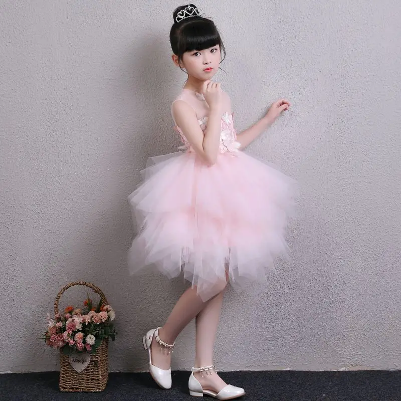 2018 Girl Pink Tulle Princess Flower Dress Wedding Christening Gown Summer Clothes For Party First Communion | Детская одежда и