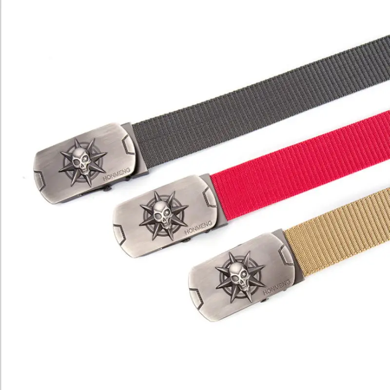 

BOKADIAO Men&Women Thick nylon Canvas belt Skull Metal buckle luxury jeans belt Military Army tactical belts for men strap male