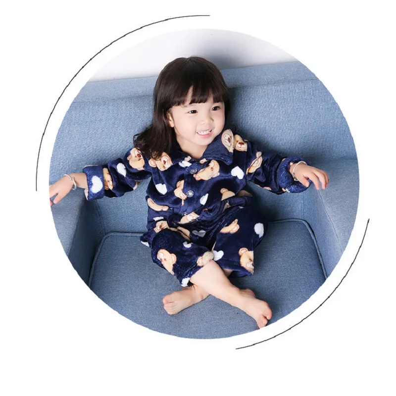 Boys Girls Long Sleeve Flanne warm Pajamas Cotton Children Sleepwear Set Kids sleep clothing sleepwear Suits | Детская одежда и