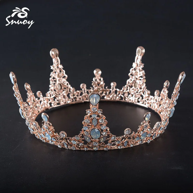 Snuoy розовое Золотое кольцо Королевская корона крем Хрустальная свадебная тиара Свадебные аксессуары для волос Женская Корона Coroa de noiva