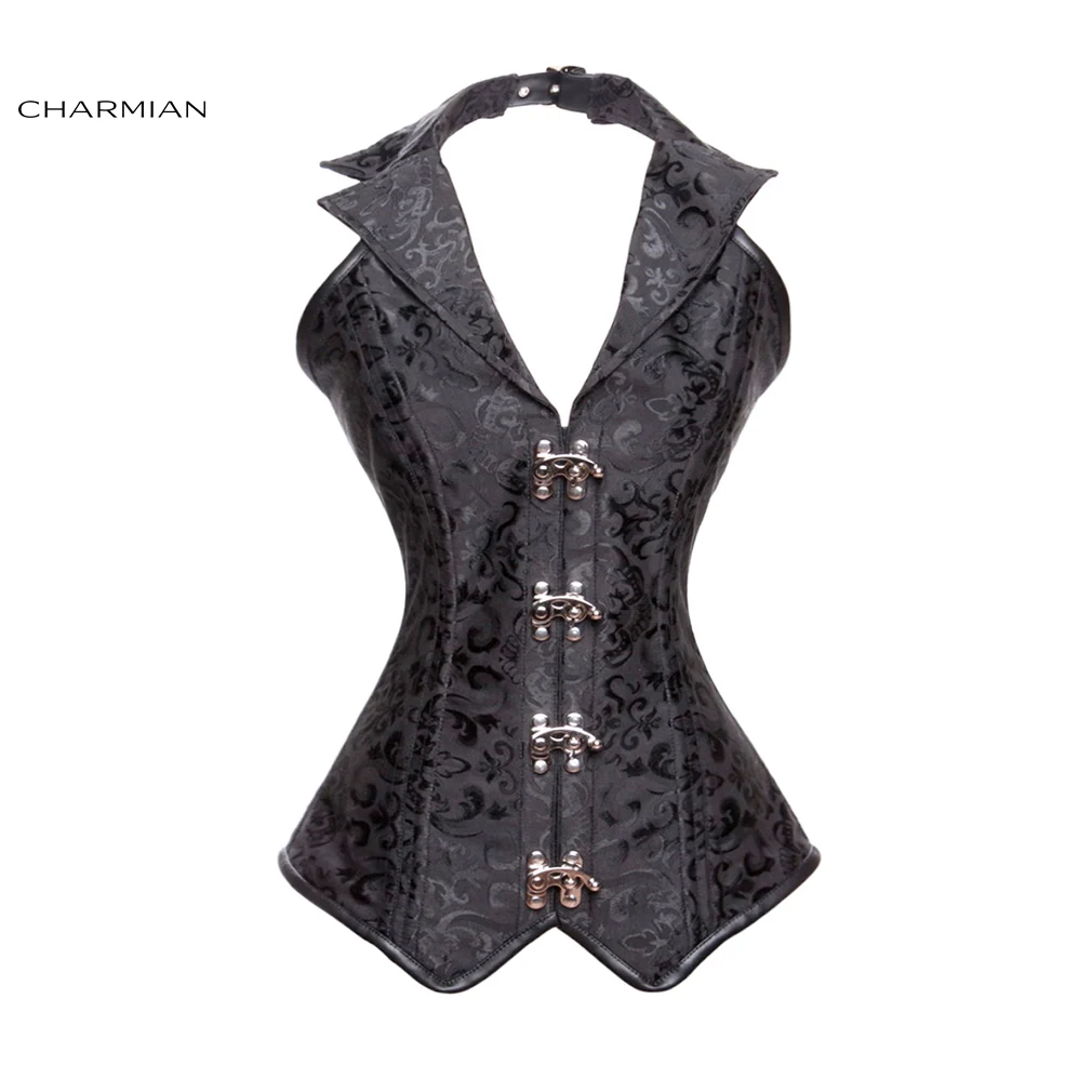Чармиан Стимпанк Плюс Размер Жаккард стальной костяком Корсет Классический Рок