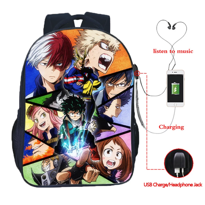 Рюкзак Boku No Hero Academia My школьный рюкзак для мальчиков и девочек с usb зарядкой модный