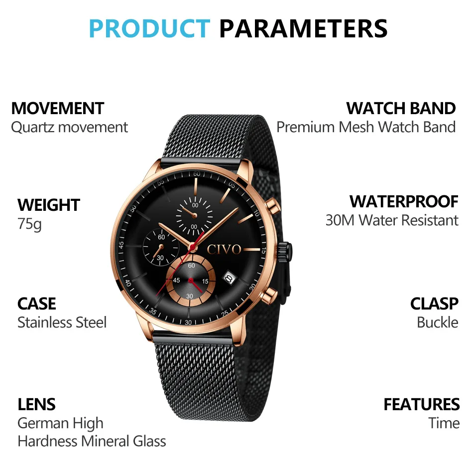 Reloj Hombre CIVO часы мужские спортивные водонепроницаемые часы лучший бренд класса люкс Дата Неделя дисплей хронограф мужские военные наручные часы