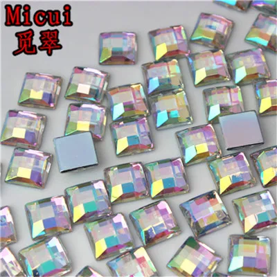 Clear AB Micui 50 шт. 10/14 мм кристально чистый AB Акриловые стразы с плоской задней прямоугольными камнями стразами камень для одежды платье ремесло MC18 - Цвет: Clear AB