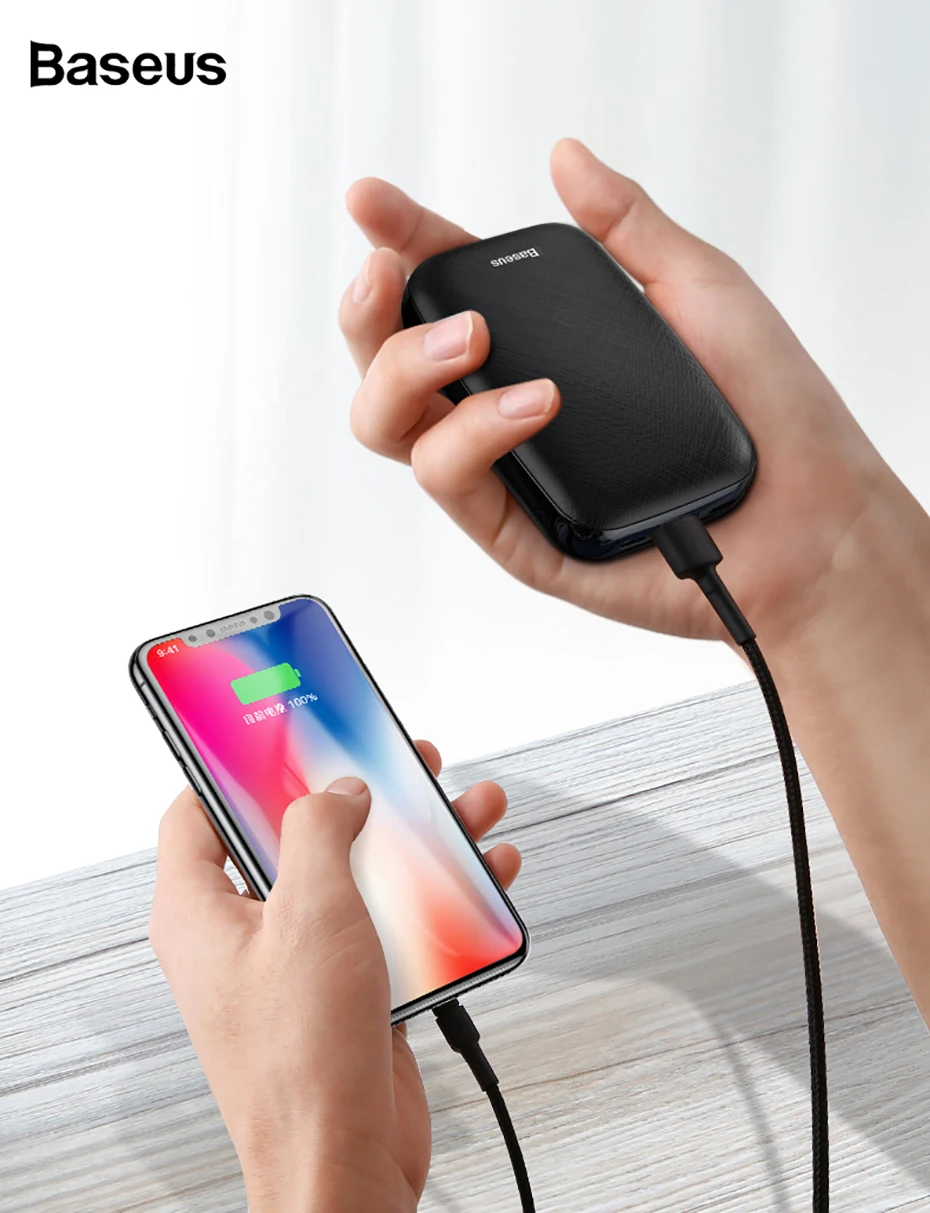 Baseus 10000 мАч Мини банк питания для iPhone samsung huawei Xiaomi Внешний аккумулятор портативный usb зарядка внешний аккумулятор