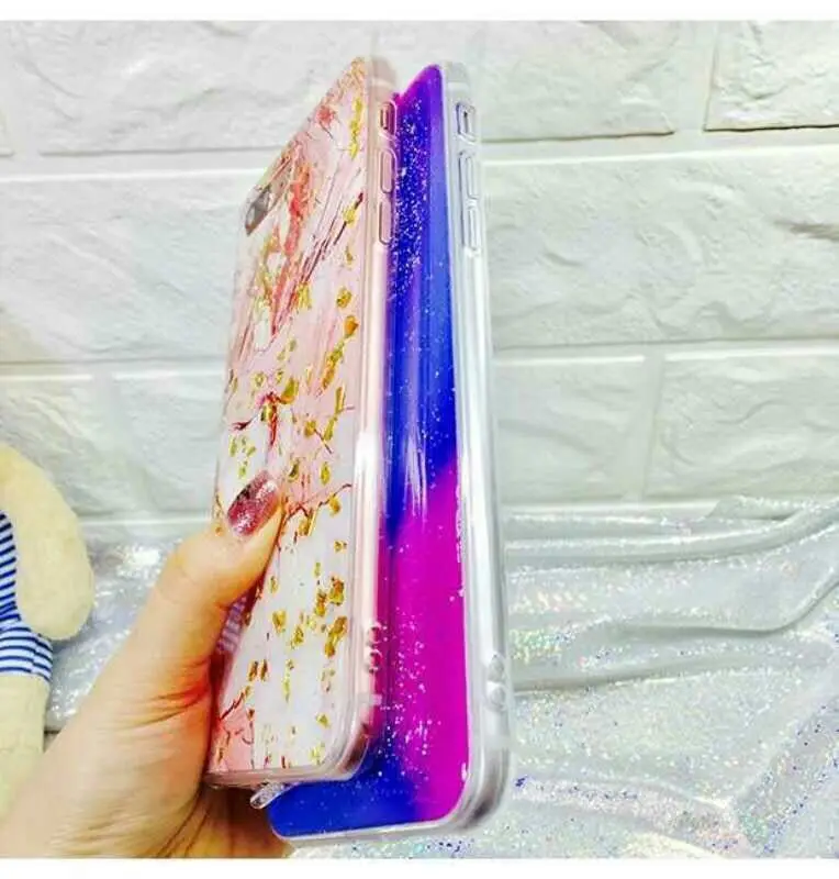 Чехол Triseoly из золотой фольги с блестками и мрамором для телефона iPhone X 8 7 Plus мягкий