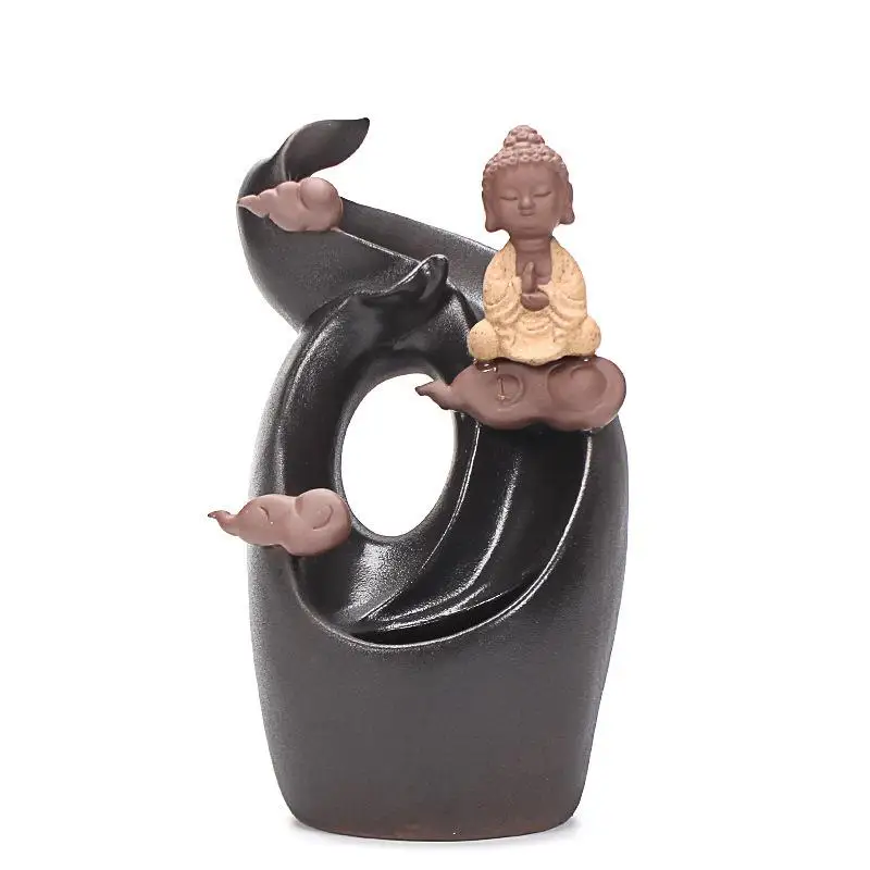 

Small Buddha Backflow Incense Burner Smoke Waterfall Incense Cone Sticks Holder Ceramic Aromatherapy Furnace Decorative Buddha