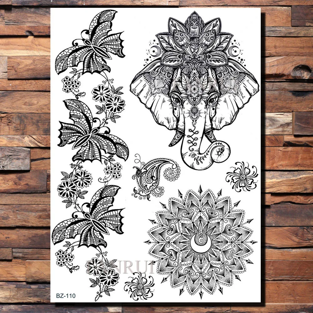 Женские Временные татуировки FANRUI Owl Lotus Mehndi фальшивые с кулоном черная хна
