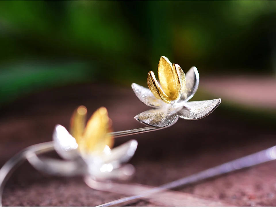 Lotus весело Настоящее стерлингового серебра 925 природных творческий ручной Fine Jewelry Симпатичные цветущих серьги для Для женщин Brincos