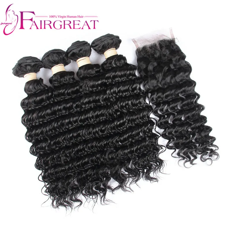 Бразильский Сорт 7а Глубокая Волна Человеческих Волос С Закрытием Бразильского