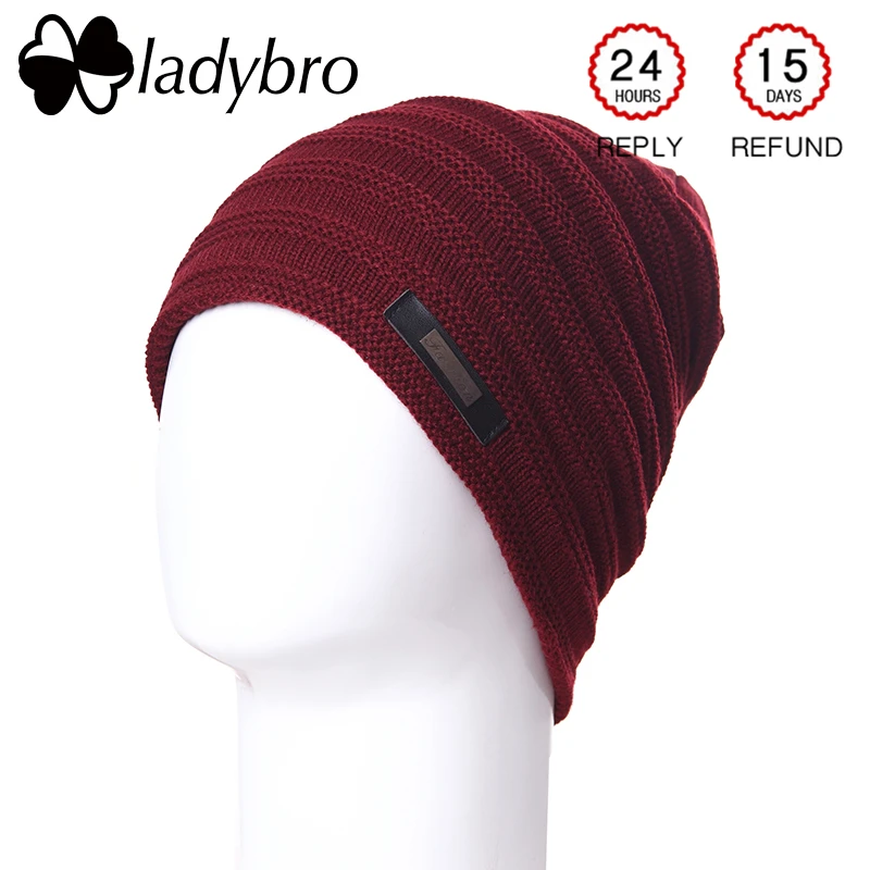 Ladybro брендовая вязаная шапка Мужская Зимняя шерстяная шапочка бархатная с
