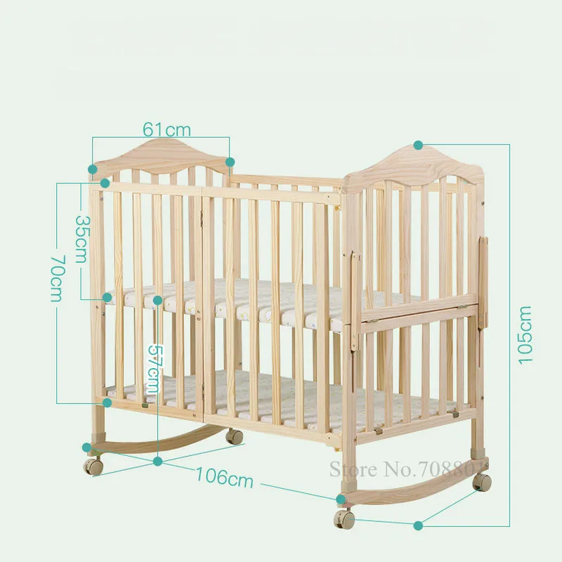 

Детская кроватка из сосновой древесины с 4 колесами, полукомбинированная кровать для взрослых, детская кроватка без рисунка, может выдвигат...