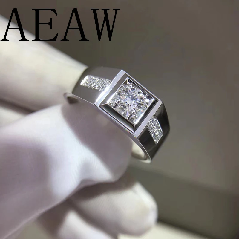 Роскошное кольцо Moissanite, 14 к, белое золото, 1CT, круглая огранка, искусственный бриллиант, браслет для мужчин, свадебные мужские украшения