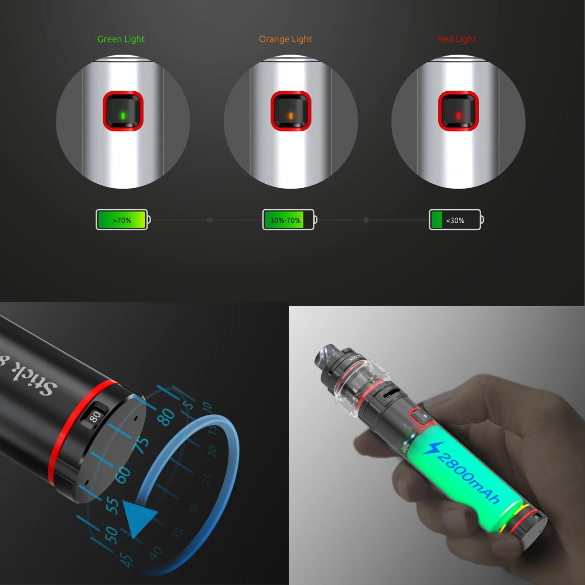 Новейший SMOK Stick 80 Вт Vape комплект 2800 мАч батарея Регулируемая мощность ручка стиль