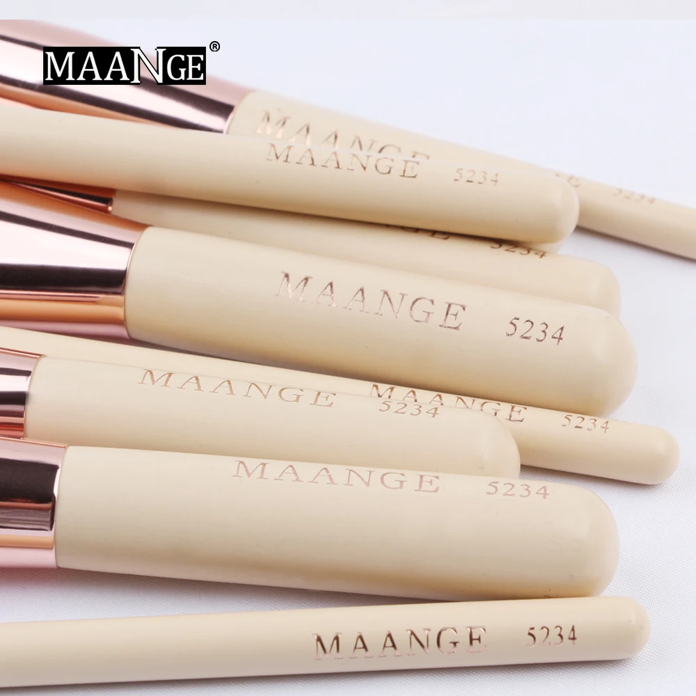 MAANGE, 15 шт., бежевый/розовое золото, набор кистей для макияжа, набор инструментов для макияжа, пудра, основа, подводка для глаз, натуральные синтетические волосы