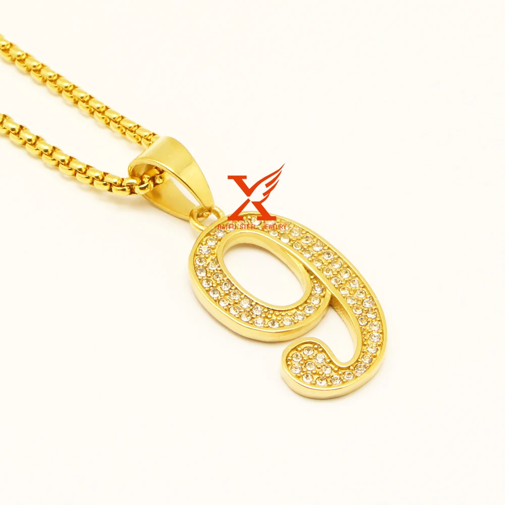 24 &quot(60 см) для мужчин хип-хоп Jewelry Нержавеющая сталь Золото Льдом № 9 Кулон