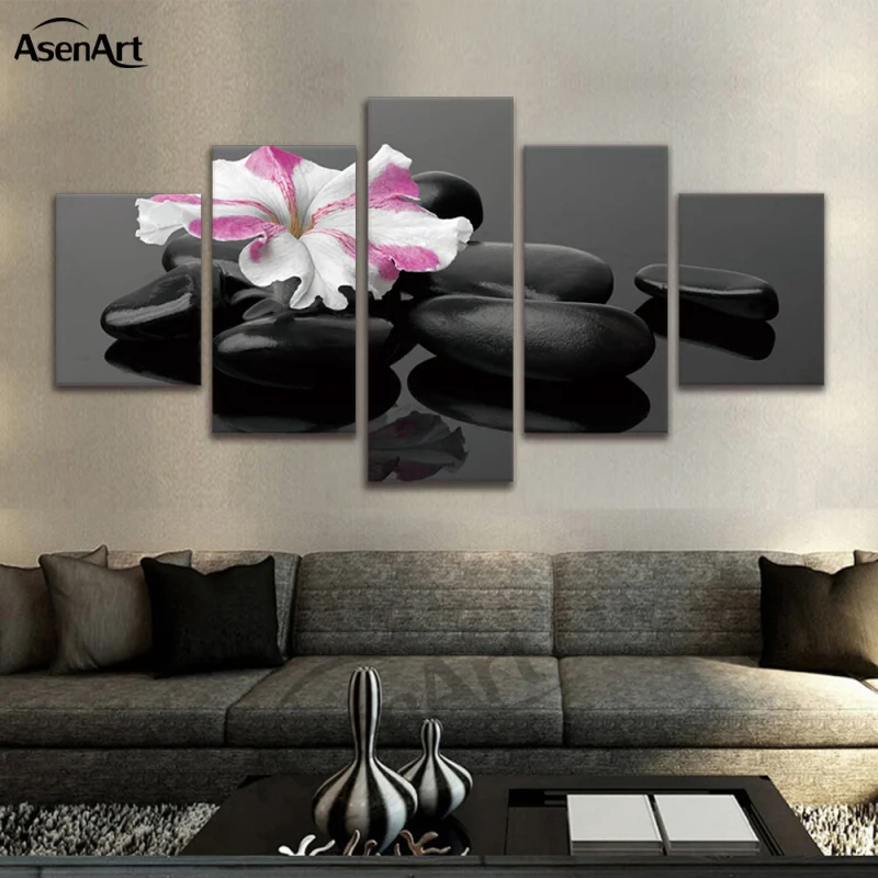 Картина из бамбукового камня Будды с 5 панелями украшение для дома печать на
