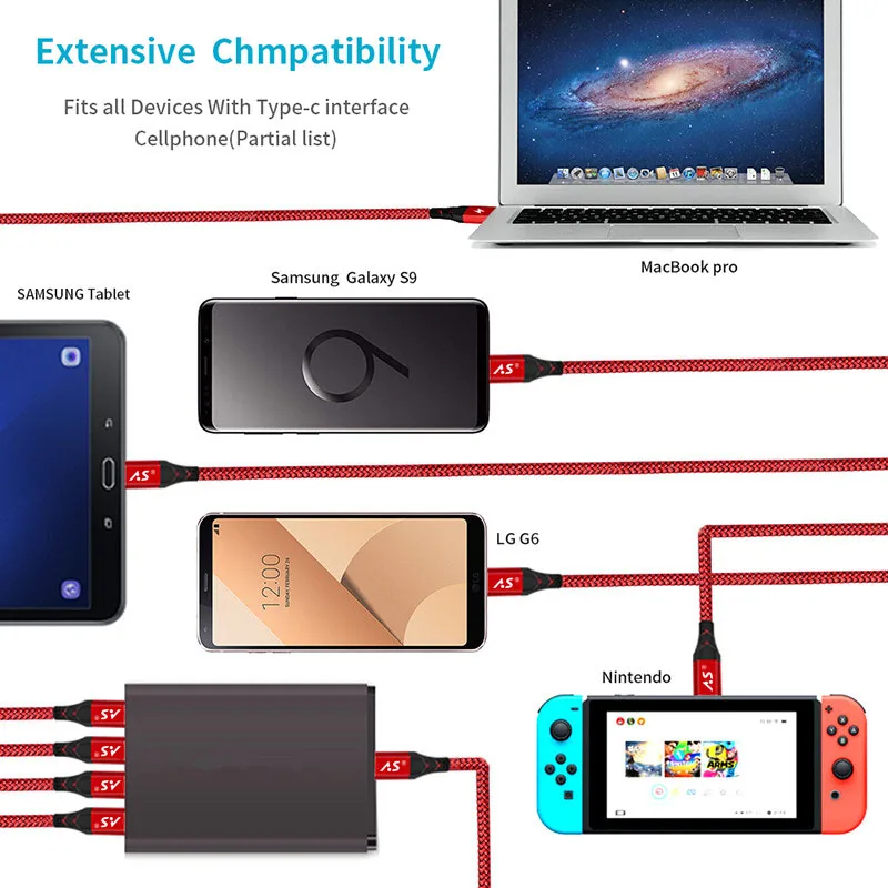 A.S Type C Cable USB 3.1 Fast 5A Charge Data Android Quick Charging for Xiaomi Mi 8 SE Huawei P20 Pro Samsung Cord Wire | Мобильные