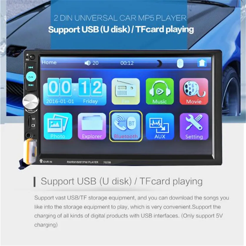 Высокое качество 7 &quotHD Bluetooth стерео аудио в тире Aux Входной приемник SD/USB MP5 плеер