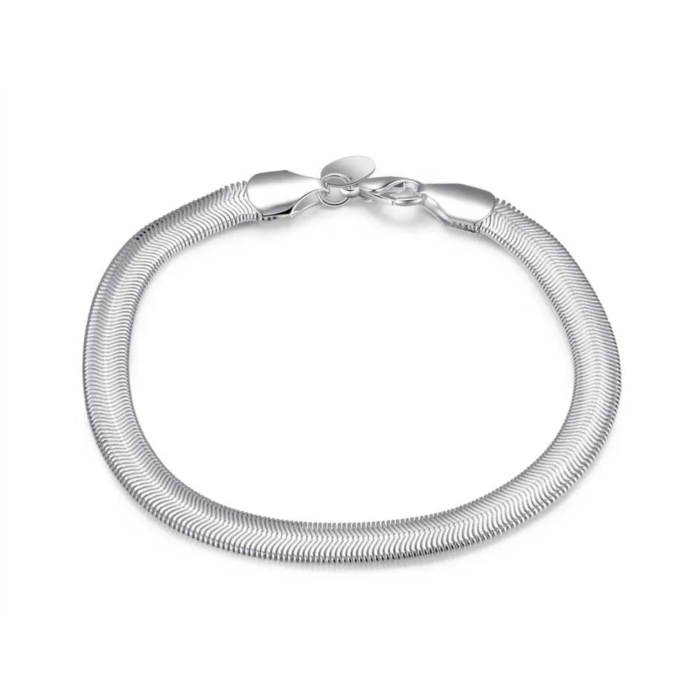 925 silver jewelry Bracelet Bangle 6mm wide smooth soft flat snake chains bracelets for women fashion wholesale Gift | Украшения и