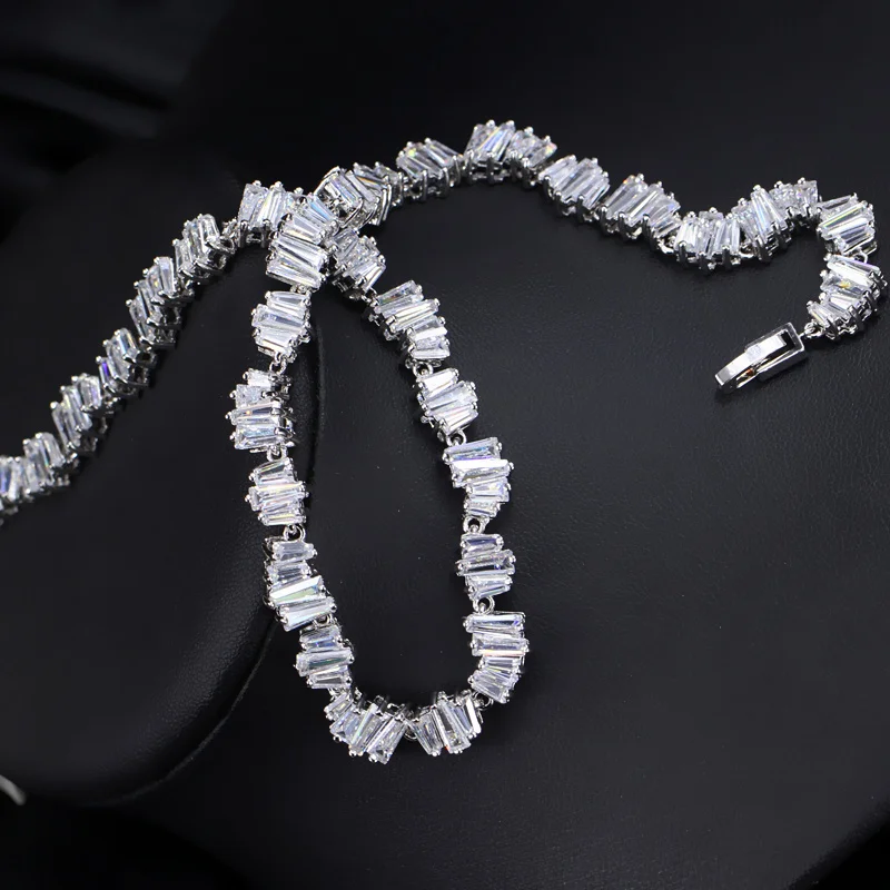 CWWZircons Geometric Square CZ Zirconia Stones Fashion Famous Brand Necklace Earrings Wedding Party Jewelry Set For Women T078|jewelry sets for