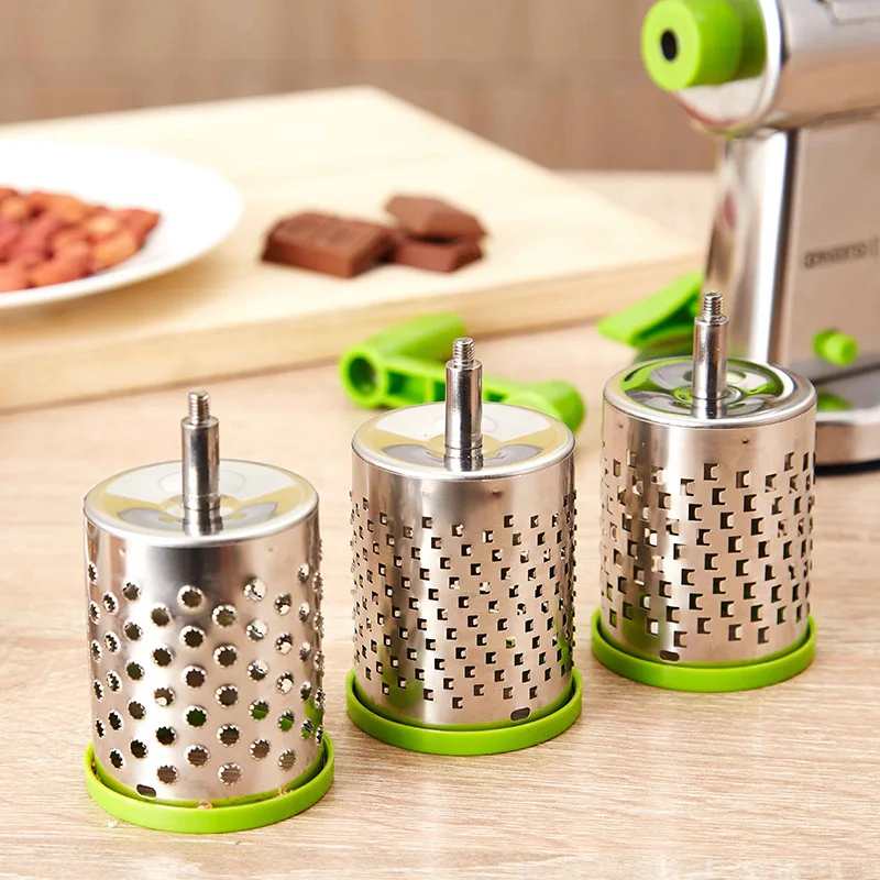 

Stainless Steel Vegetable Grater with 3pcs Drum Shape Graters Multi-function Shredder Hand Roller Rotary Grater Cheese Planer