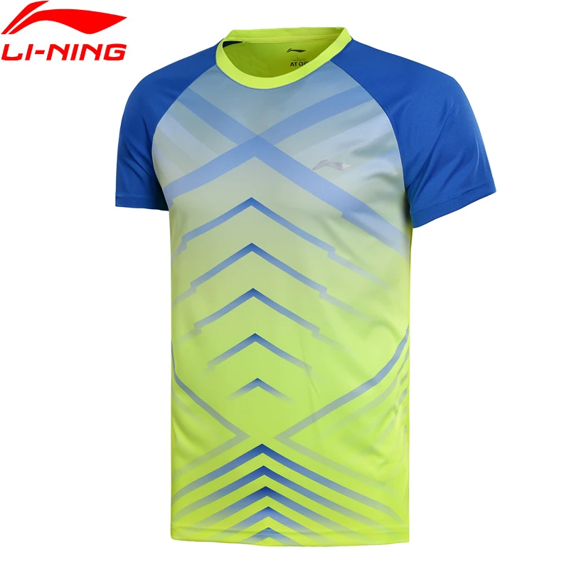 Li-Ning мужские футболки для бадминтона на сухом соревновании Топ фитнеса Удобная