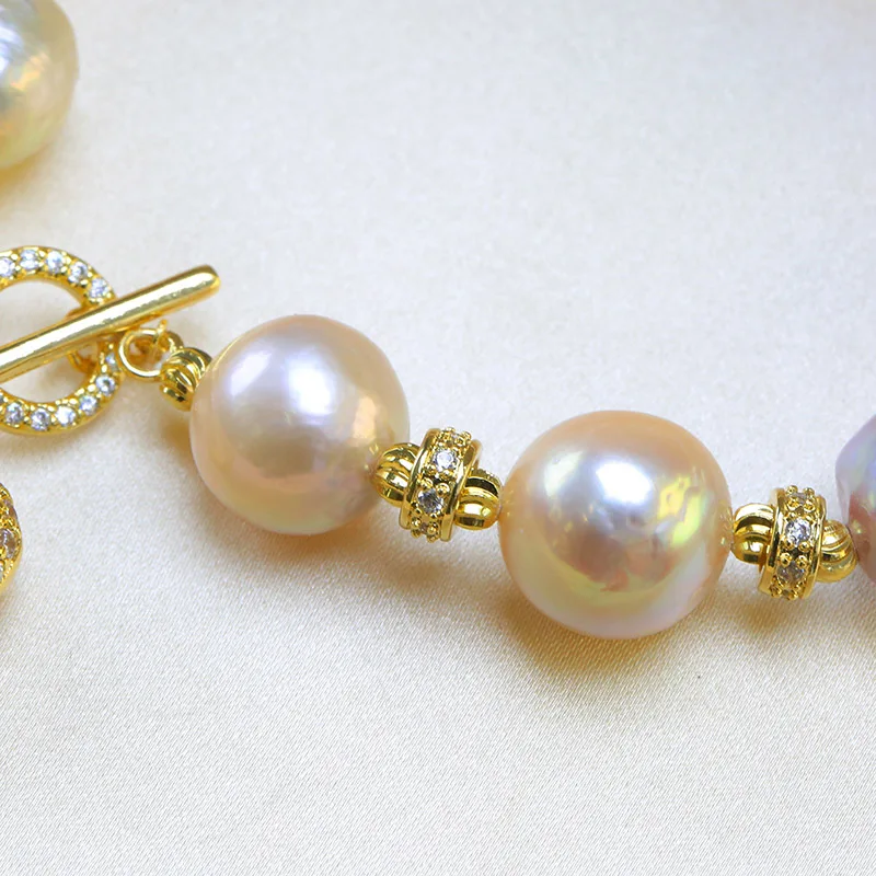 

10mm Baroque Pearl Bracelet 14-23cm Inner Diameter Kiwa Pearl Bracelet Multicolor Pearls With Bling Bling Heart Clasp Hooker