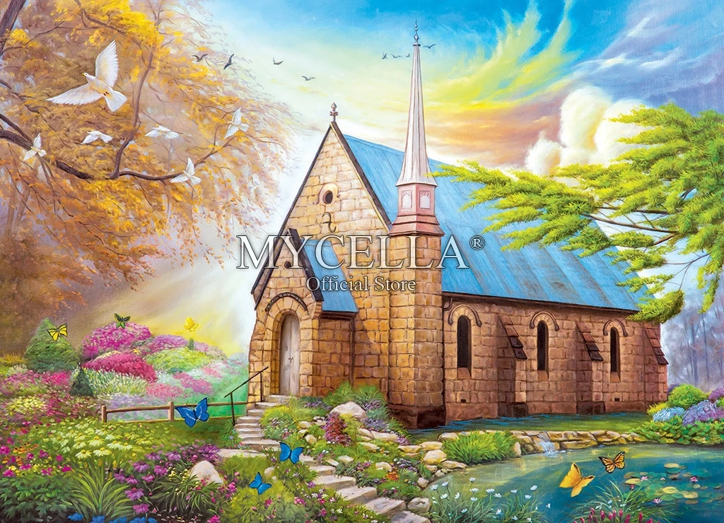 

5D Diy Diamond Painting Full Cross Stitch Diamond Mosaic Serenity Church Bird Landscape Art Paintings Home Decor Christmas gifts