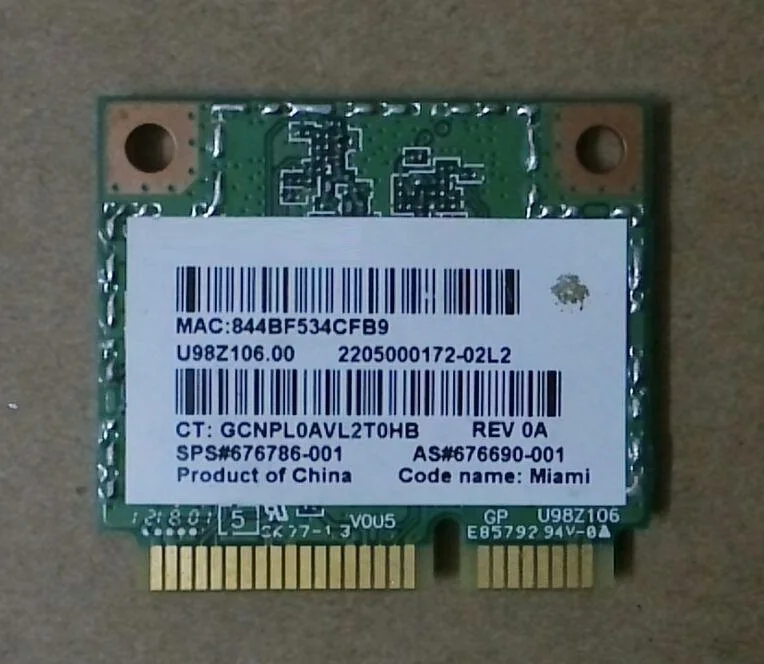 SSEA   Atheros AR5B22 half Mini PCI-E 802, 11 a/b/g/n    HP 4340s 4445s 4740s 4540S 2170p 676786-001