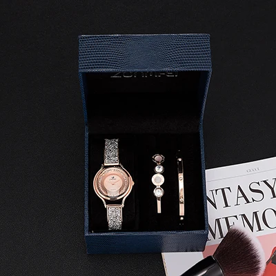 rose gold Часы ZONMFEI бренд 3 шт женский браслет наручные часы с голубой подарочной коробкой модный браслет из нержавеющей стали Смарт-часы - Цвет: rose gold