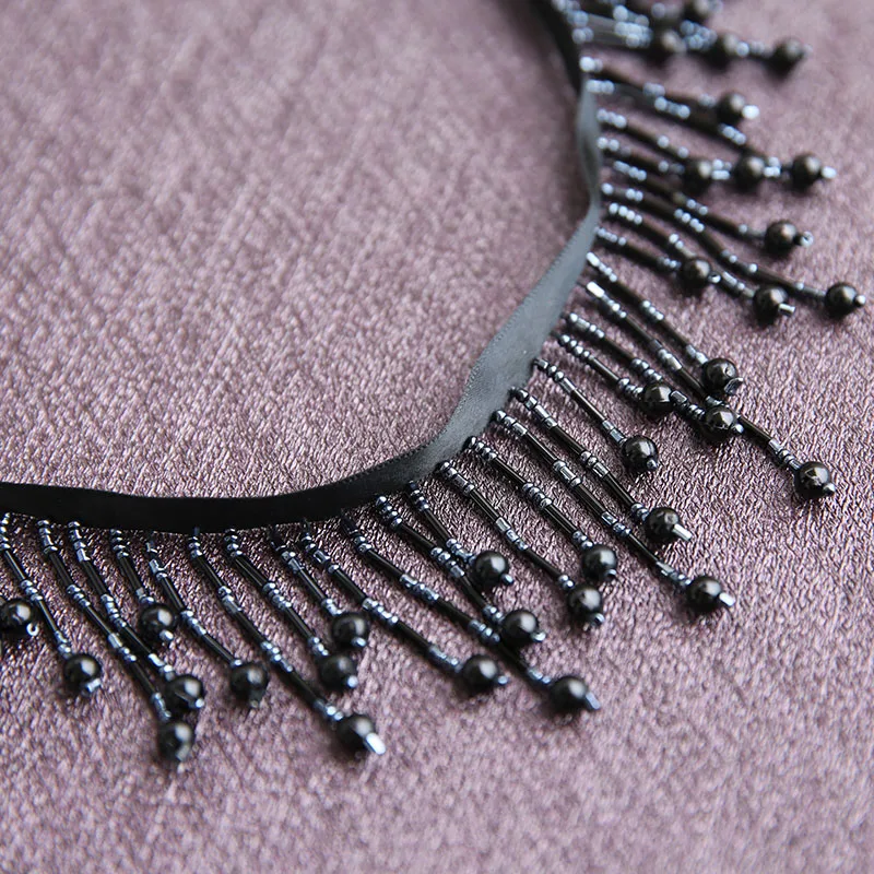 

pearl Beaded tassel Diy craft clothing decorative accessories Pearl black lace trimming 1yard patches for clothing