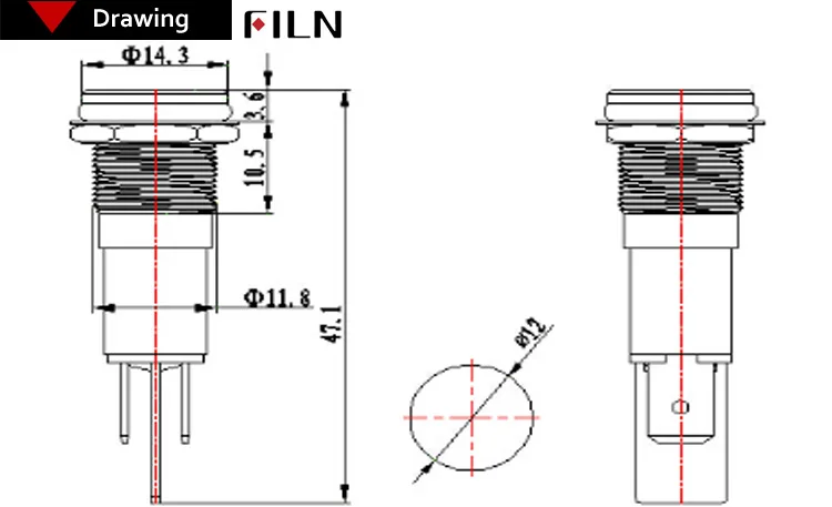 FILN FL1M-12FJ-1 Мини Металл красный желтый зеленый 6 v 48 v 110 v 220 v 12 v Пилотная лампа с булавками