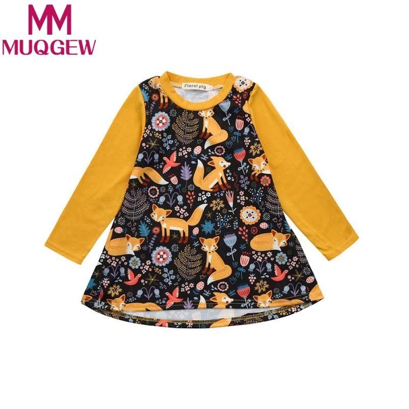 2018 летнее платье с принтом лисы для маленьких девочек одежда наряды принцессы