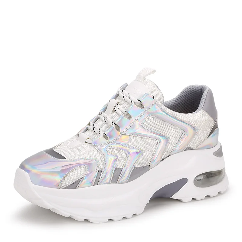 Женские кроссовки увеличивающие рост женские блестящие ботинки с массивным
