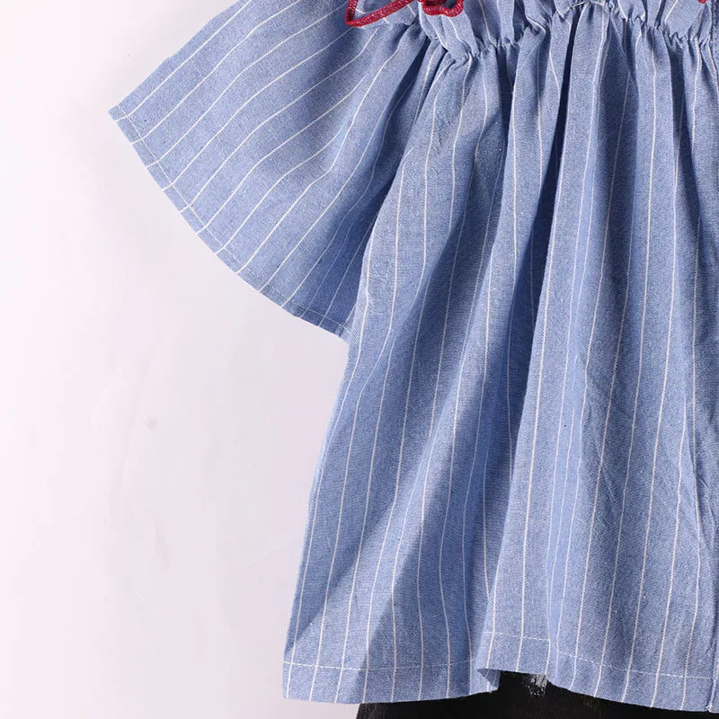 Новый комплект одежды для девочек модная синяя блузка в полоску с открытыми