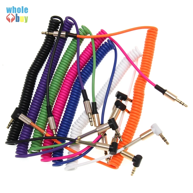 

100pcs/lot Aux Spring Cable Gold-Plated 3.5mm Jack 2M Male To Male 90 Degree Right Angle Audio Cable for IPhone HTC MP3 MP4 DVD