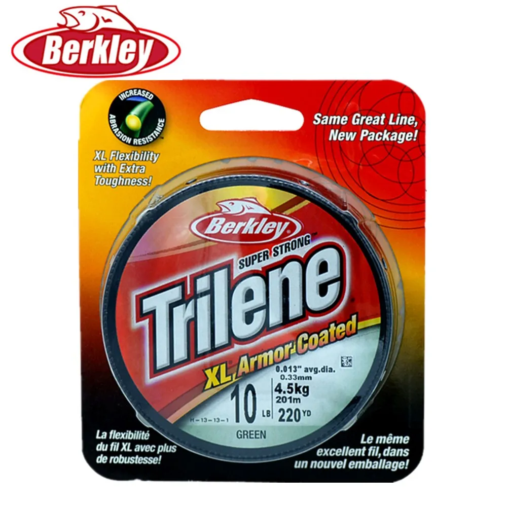 Суперпрочная нейлоновая рыболовная леска Berkley TRILENE 201 м 6lb 20lb 220yd зеленая для ловли